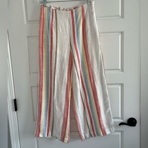 Mi Ami Womens Striped Linen Blend Wide Leg Psnts Slacks Beachy Grandma Chic M